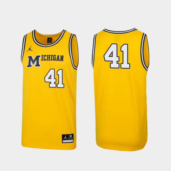 Michigan Wolverines #41 Mens Jersey Maize 1989 Throwback College Basketball Replica Official